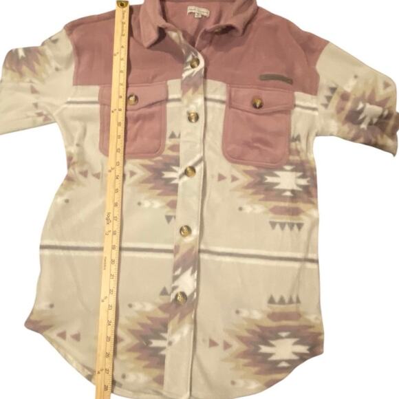 Simply Southern Women’s Aztec Print Fleece Button Up Shacket Pink & Cream Size M - Picture 4 of 4